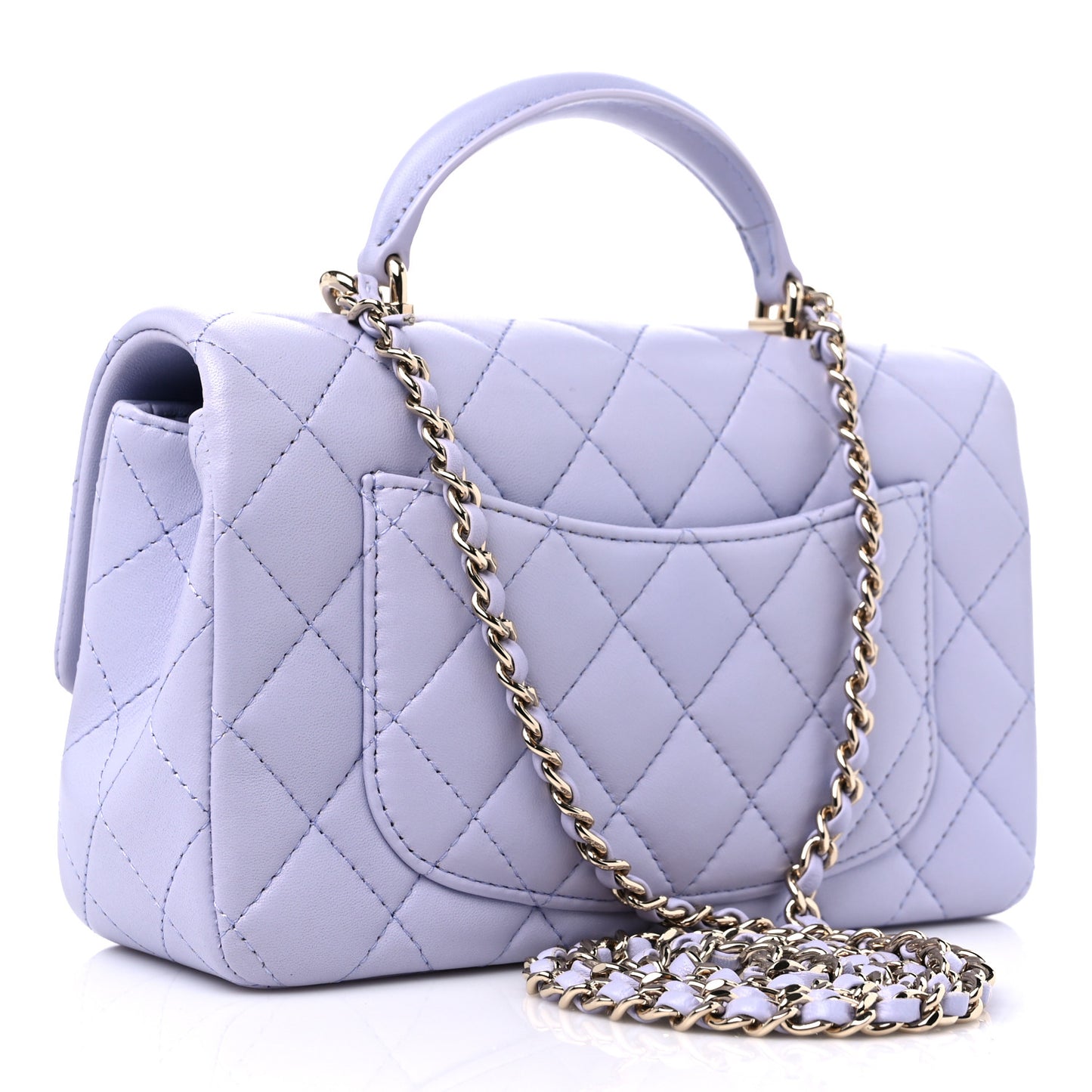 Lambskin Quilted Mini Top Handle Rectangular Flap Light Purple