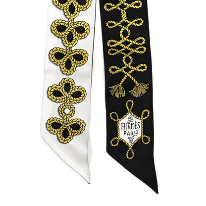 Hermes Silk Galons Et Brandebourg Twilly Black Gold White 2 of 4