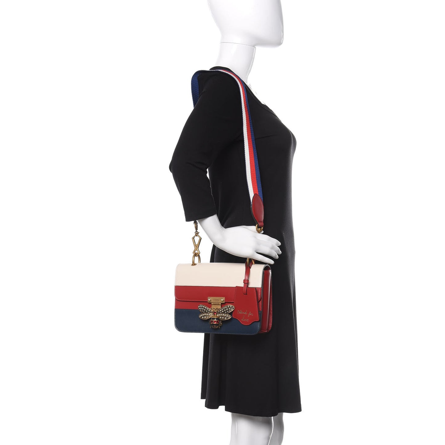 Calfskin Sylvie Web Queen Margaret Shoulder Bag Blue Agata Hibiscus Red Mystic White
