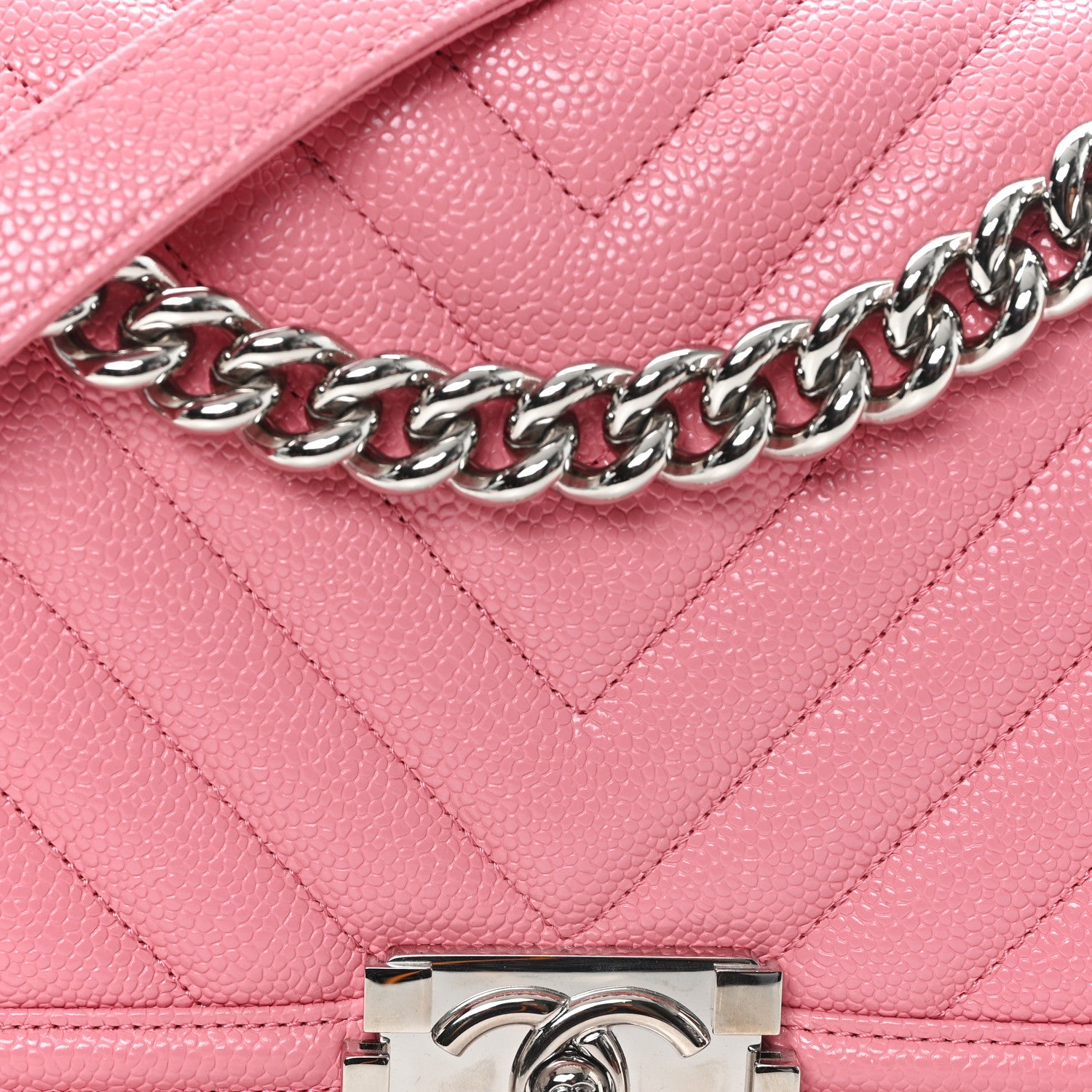 Chanel Caviar Chevron Quilted Medium Boy Flap Pink 8 of 11