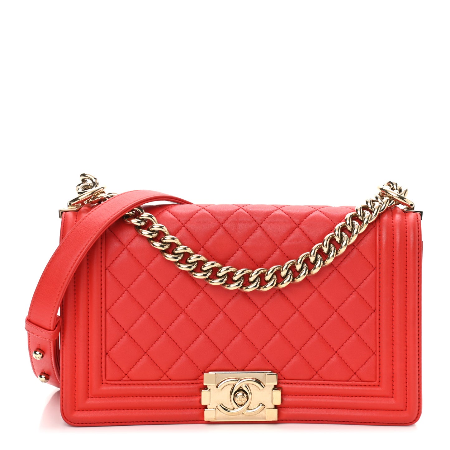 Lambskin Quilted Medium Boy Flap Red