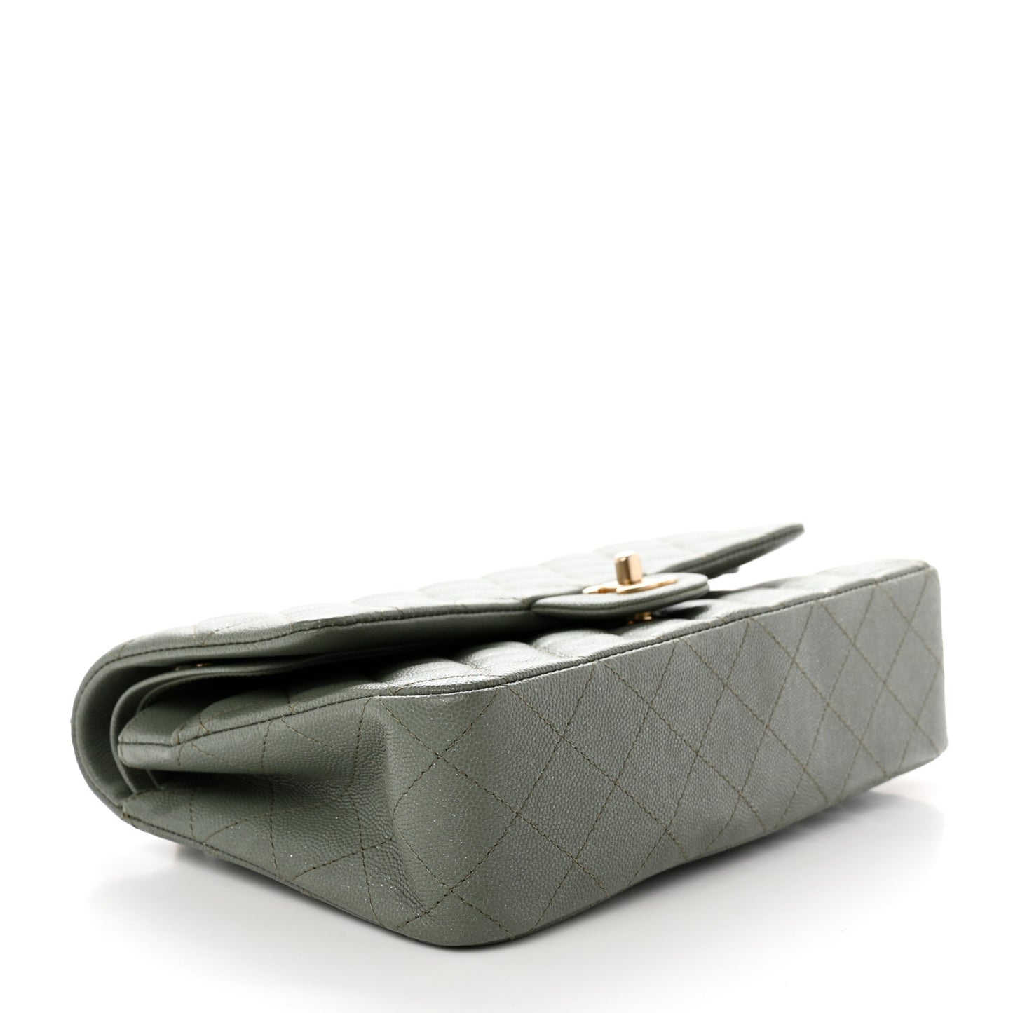 Iridescent Caviar Quilted Medium Double Flap Light Green