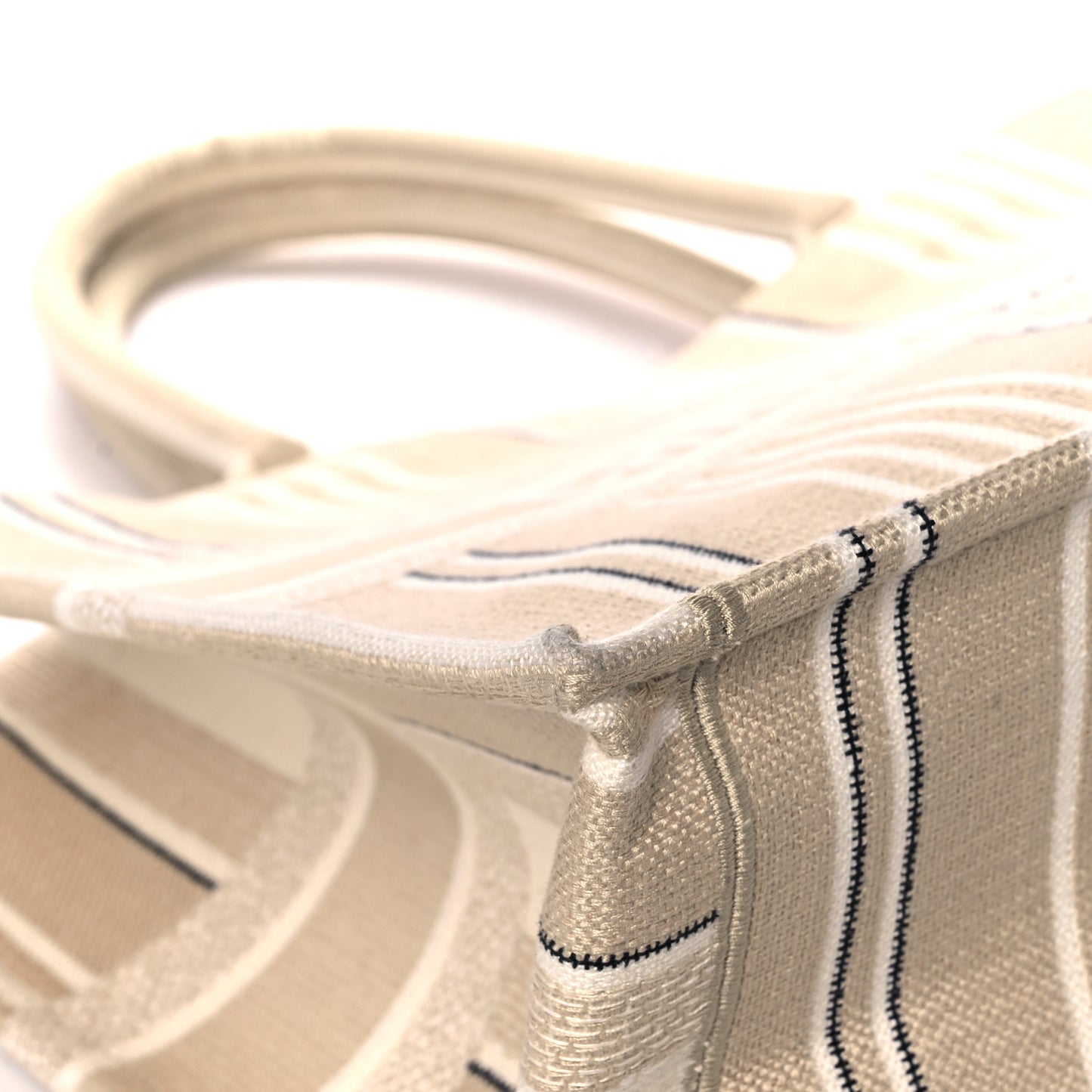 Canvas Embroidered Large Stripes Book Tote Beige