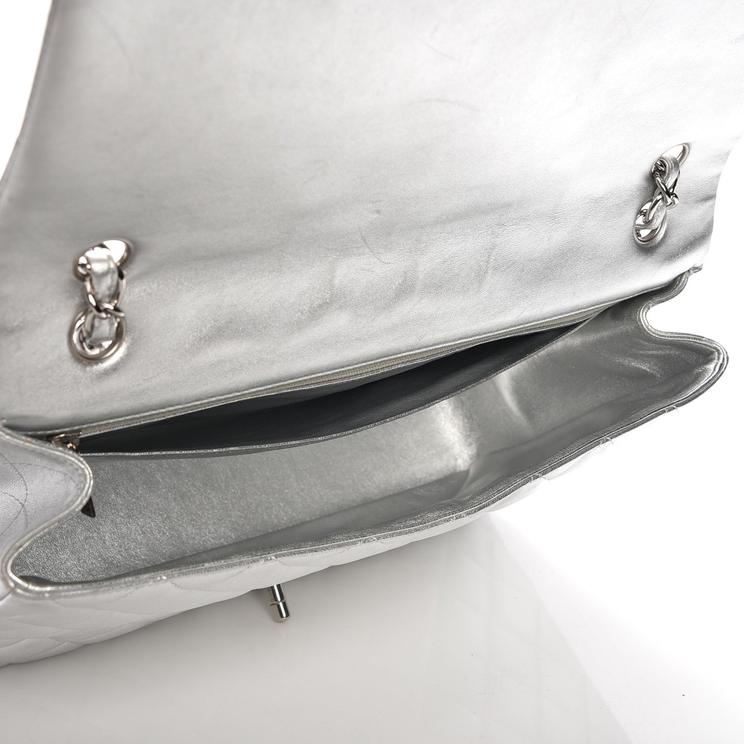 Metallic Lambskin Quilted Maxi Single Flap Silver