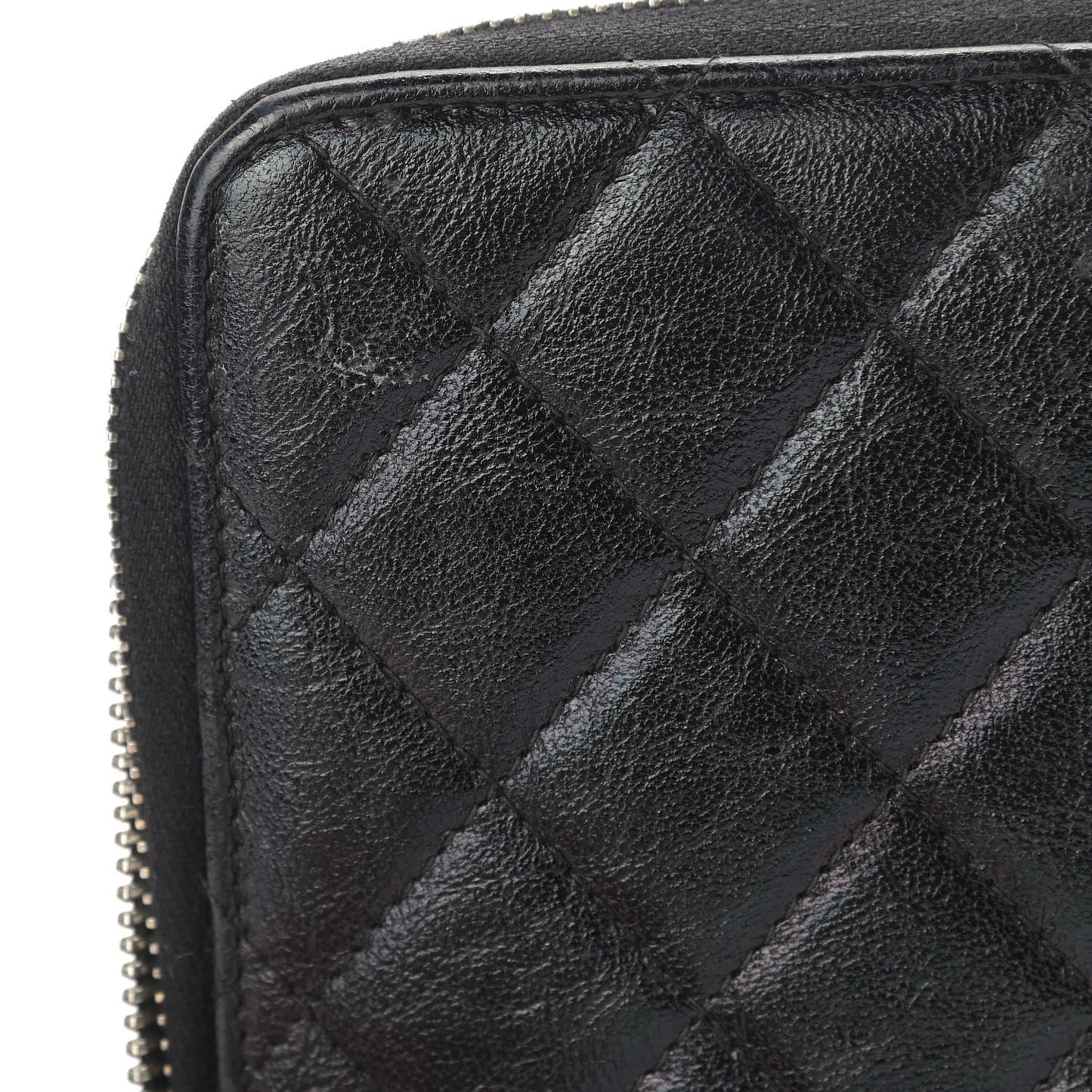 Calfskin Quilted Large Zip Around Organizer Wallet Black
