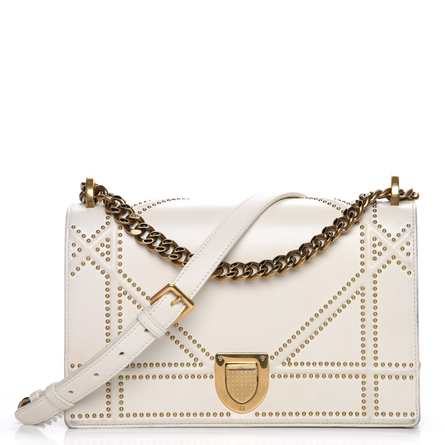 Lambskin Studded Medium Diorama Flap Bag Latte