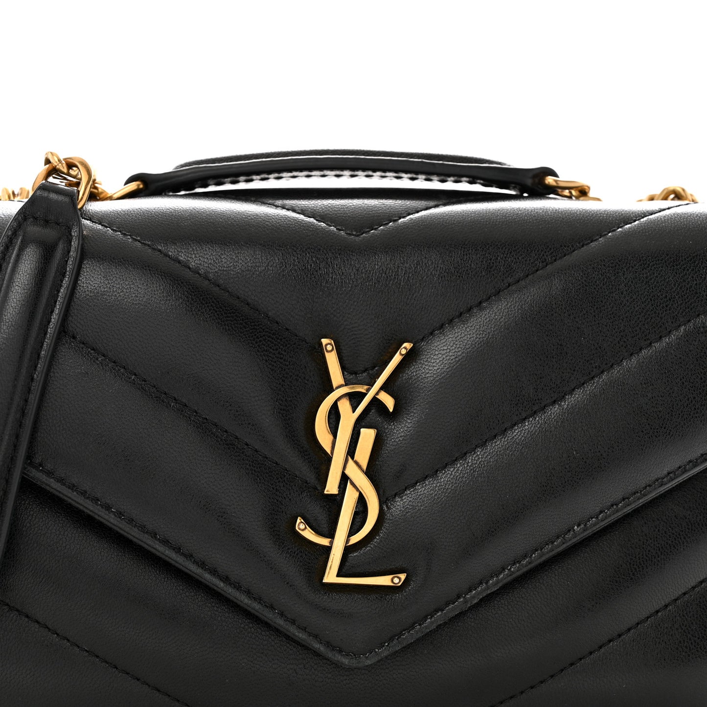 Lambskin Chevron Quilted Small Loulou Black