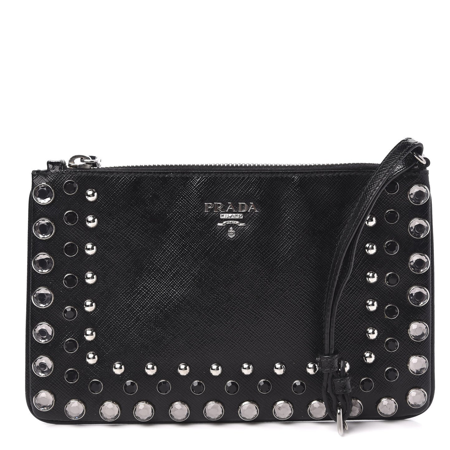 Saffiano Vernice Crystal Studded Clutch Wristlet Black