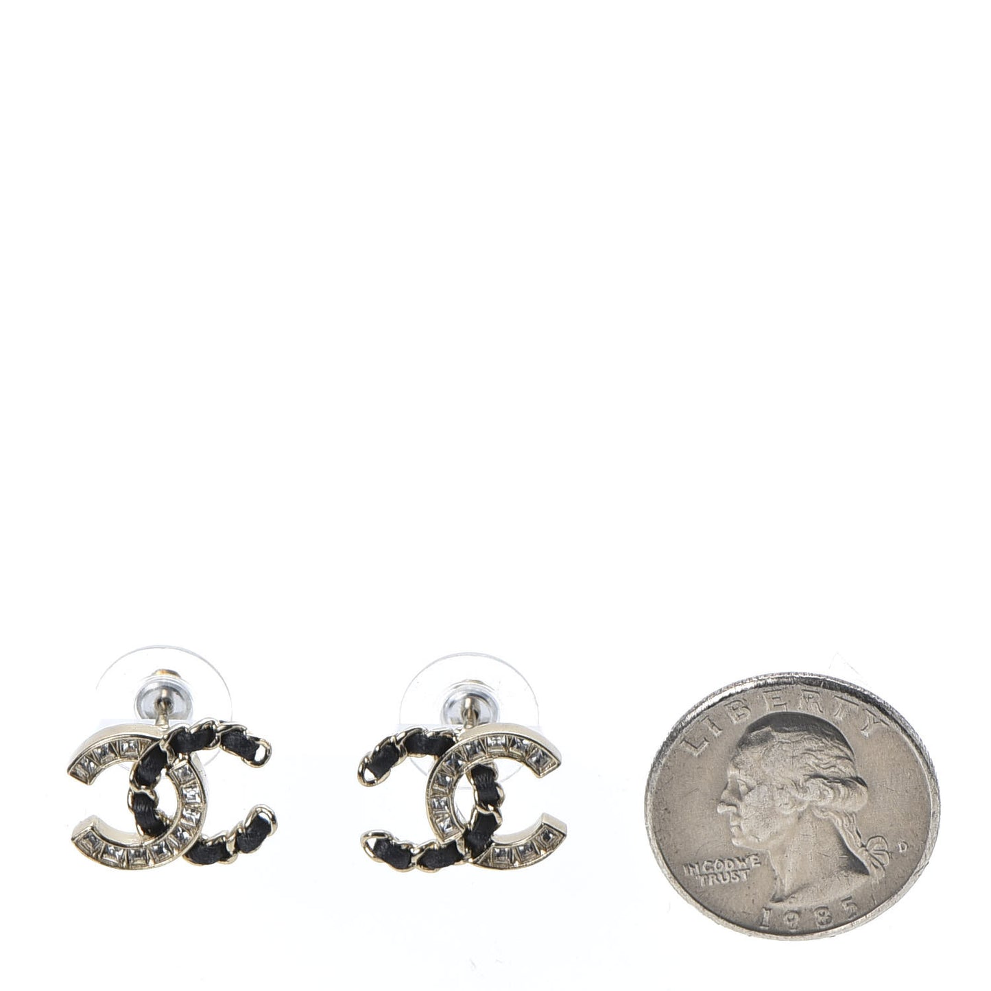 Crystal Baguette Lambskin Chain CC Vintage Allure Stud Earrings Black Gold