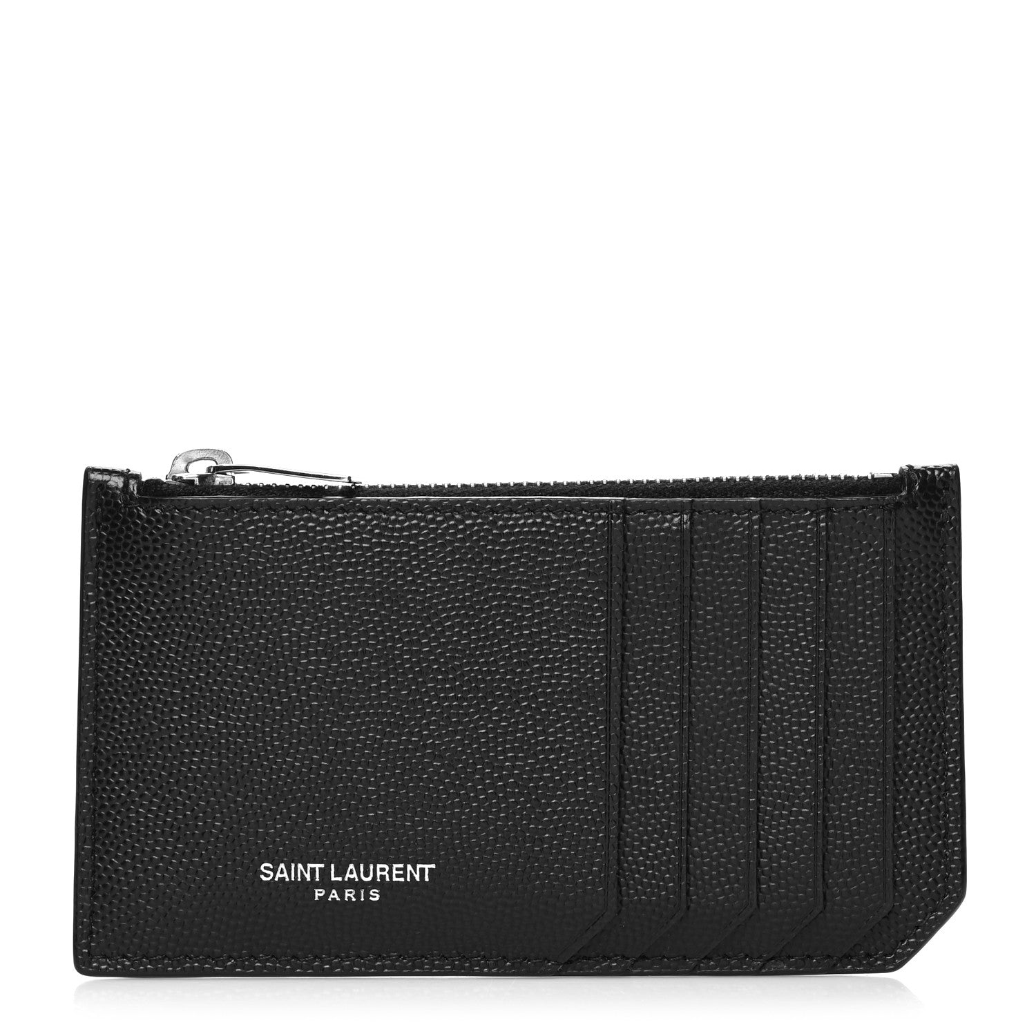 Saint Laurent Grained Calfskin 5 Fragments Zip Pouch Card Holder Black 1 of 11