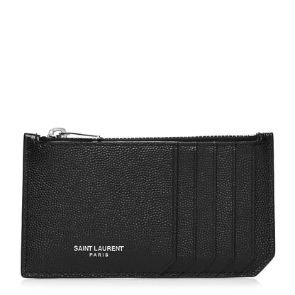 Saint Laurent Grained Calfskin 5 Fragments Zip Pouch Card Holder Black 1 of 11