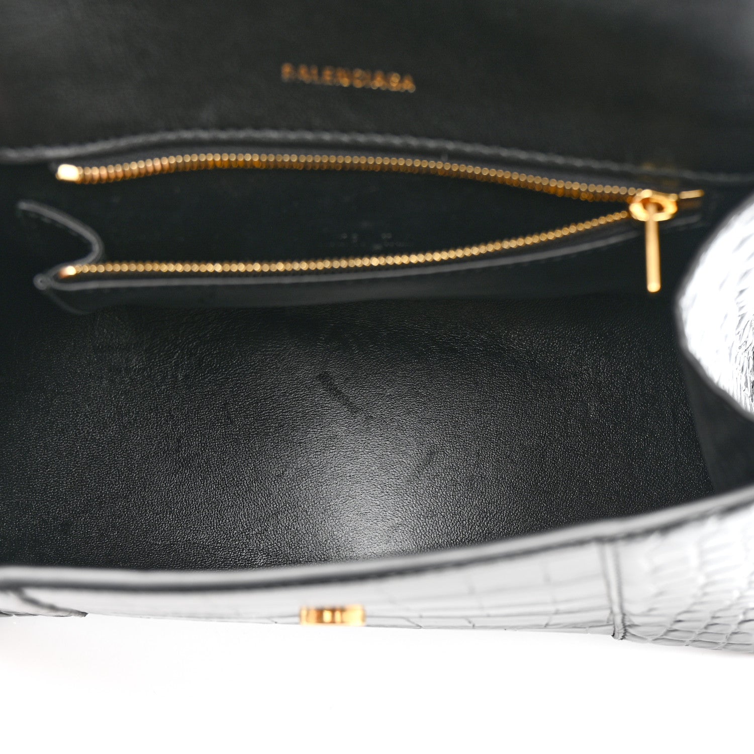 Balenciaga Shiny Calfskin Crocodile Embossed Small Hourglass Top Handle Bag Black 5 of 13