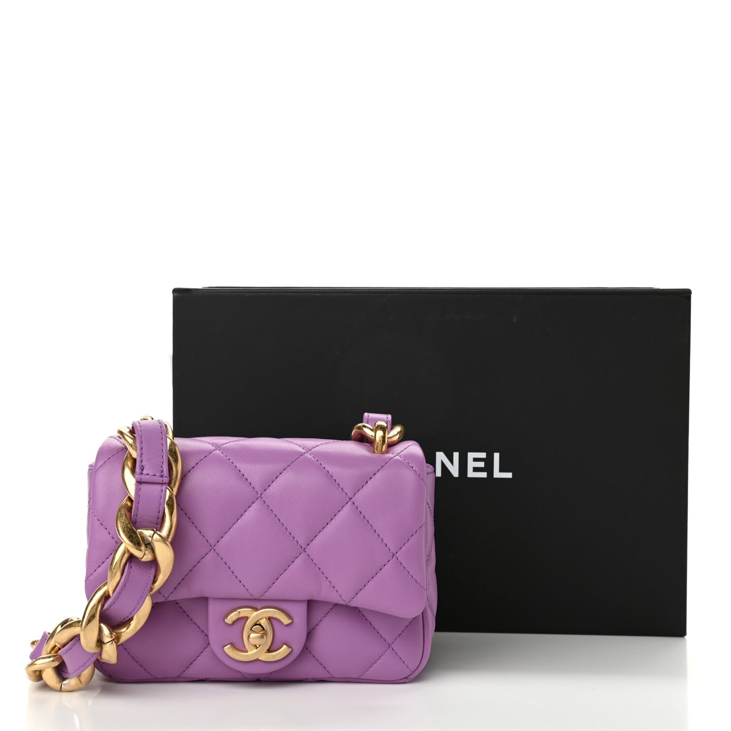 Lambskin Quilted Mini Funky Town Flap Purple