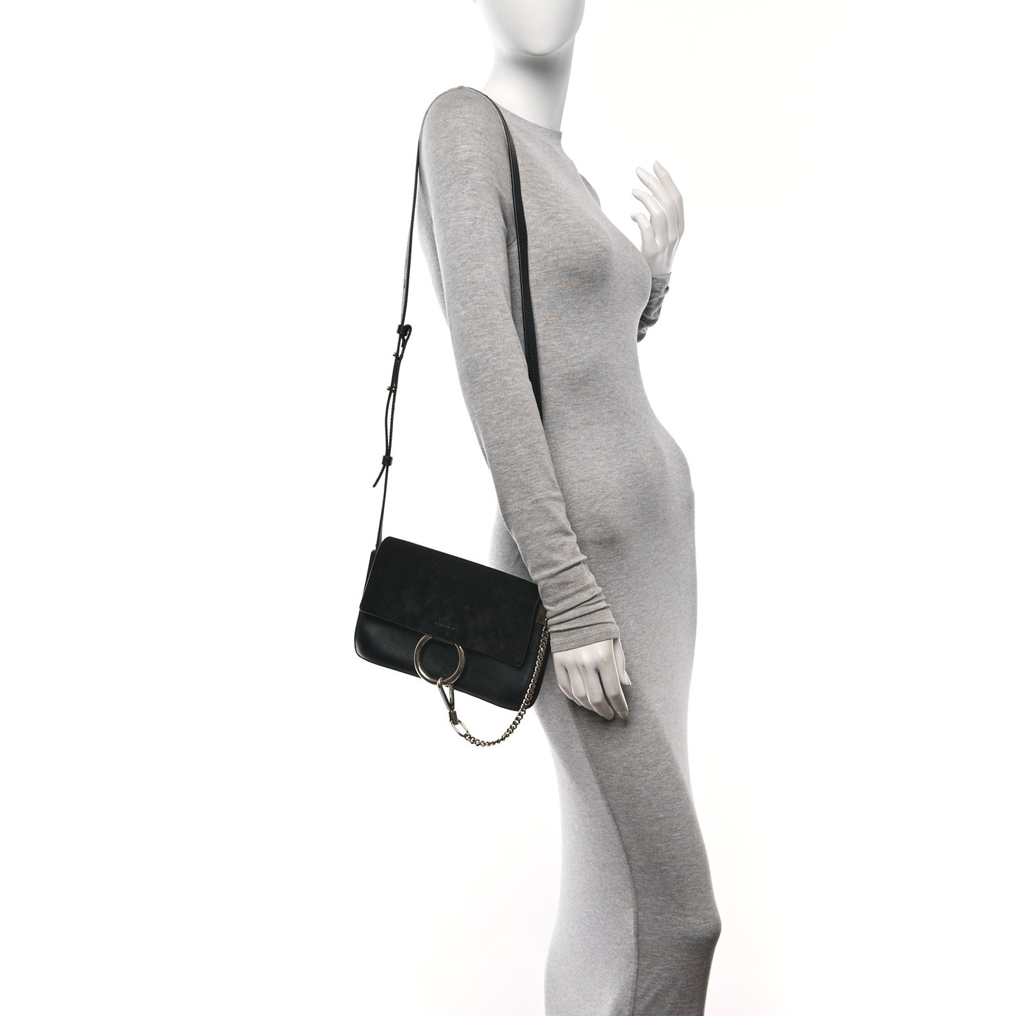Suede Calfskin Small Faye Shoulder Bag Black