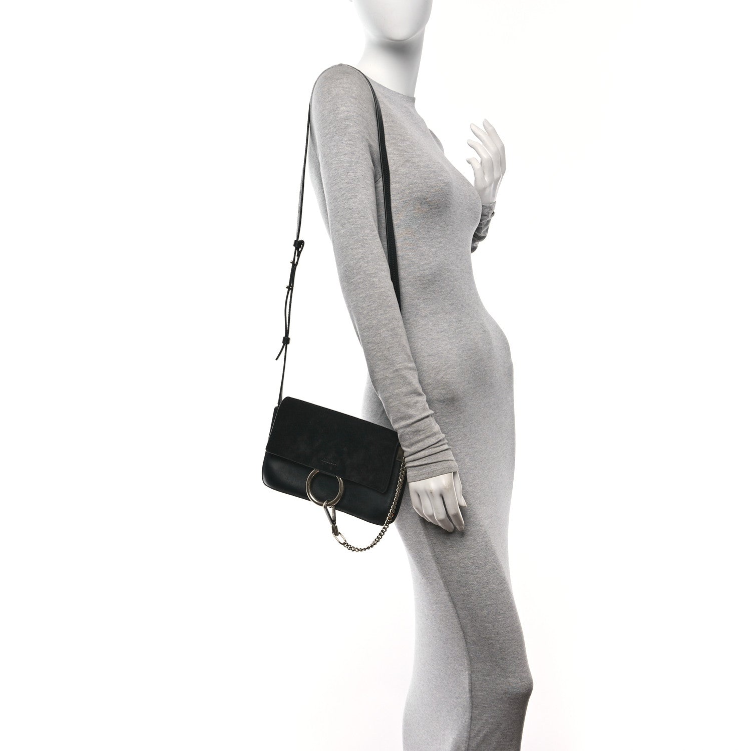 Chloe Suede Calfskin Small Faye Shoulder Bag Black 2 of 9