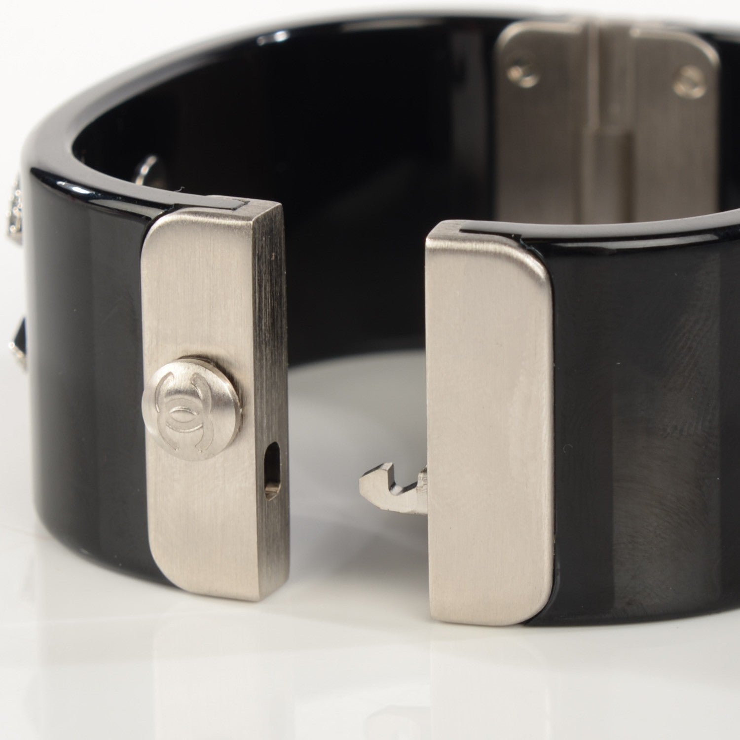 Chanel Resin Baguette Crystal CC Cuff Black 4 of 5