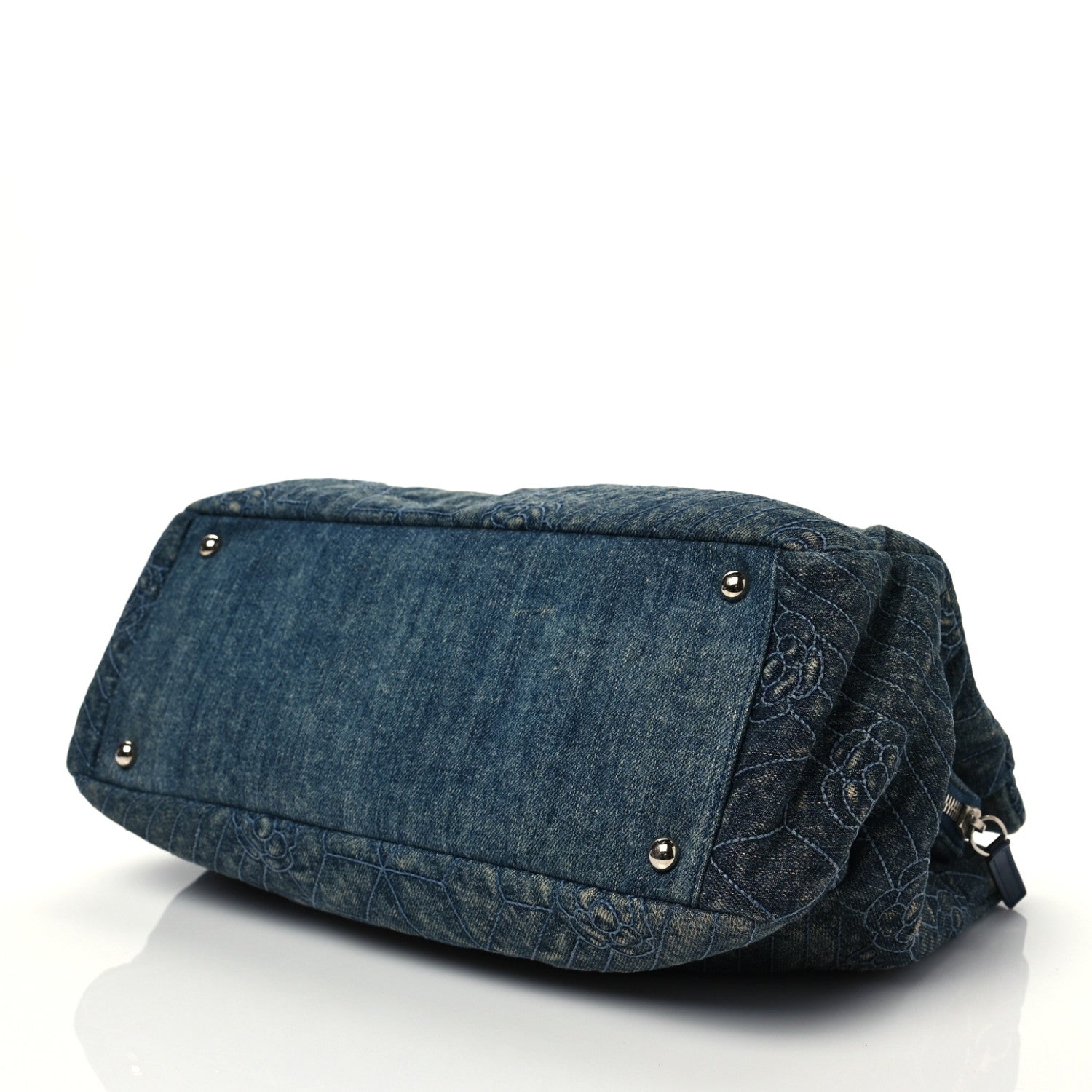 Chanel Denim Camellia Embroidered Shopping Tote Blue 3 of 7