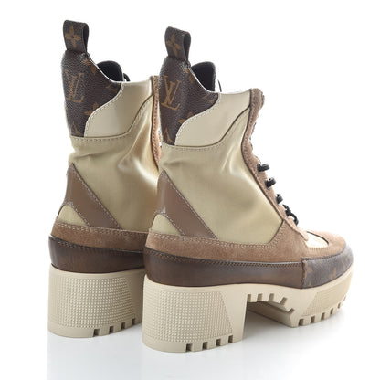 Louis Vuitton Suede Calfskin Monogram Laureate Platform Desert Boots 35 Beige 4 of 6