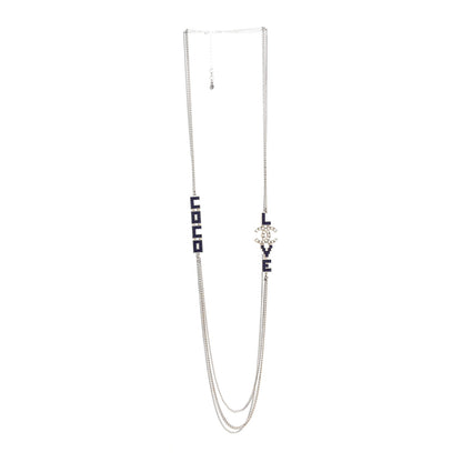 Chanel Baguette Crystal Coco Love CC Long Necklace Silver Purple 2 of 3