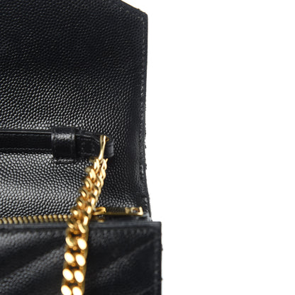Saint Laurent Grain De Poudre Matelasse Chevron Monogram Chain Wallet Black 11 of 15