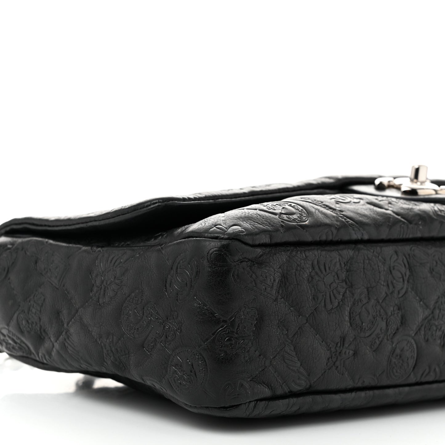 Calfskin Embossed Large Lucky Symbols Flap Black