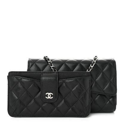 Chanel Caviar Quilted Phone Holder Wallet on Removable Chain Black 3 of 14