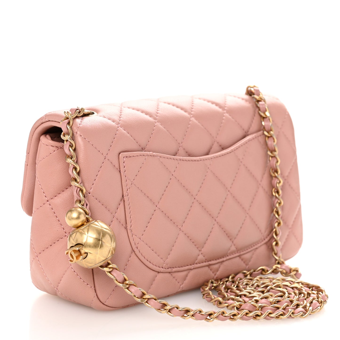 Lambskin Quilted Mini Rectangular Pearl Crush Flap Dark Pink