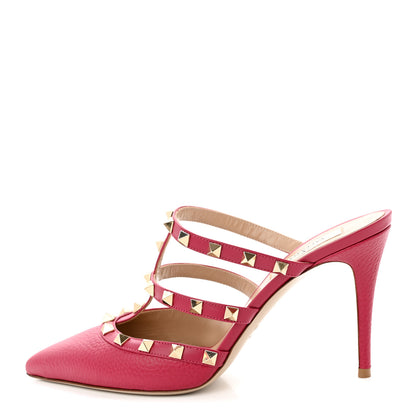 Valentino Garavani Pebbled Calfskin Rockstud 90mm Cage Mules 38 Raspberry 1 of 7