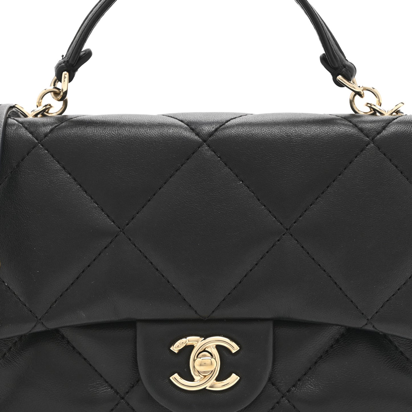 Lambskin Quilted Small Easy Carry Flap Black