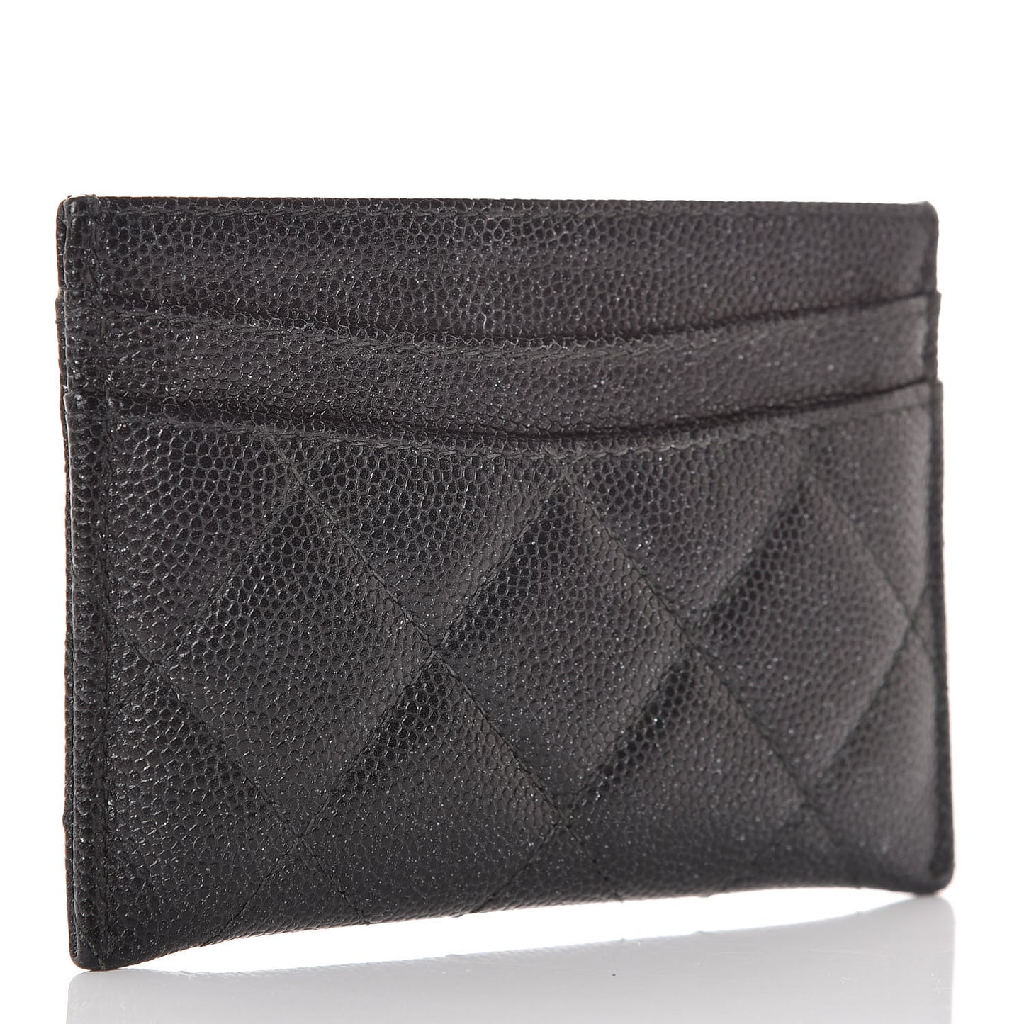 Metallic Caviar Quilted Card Holder Black