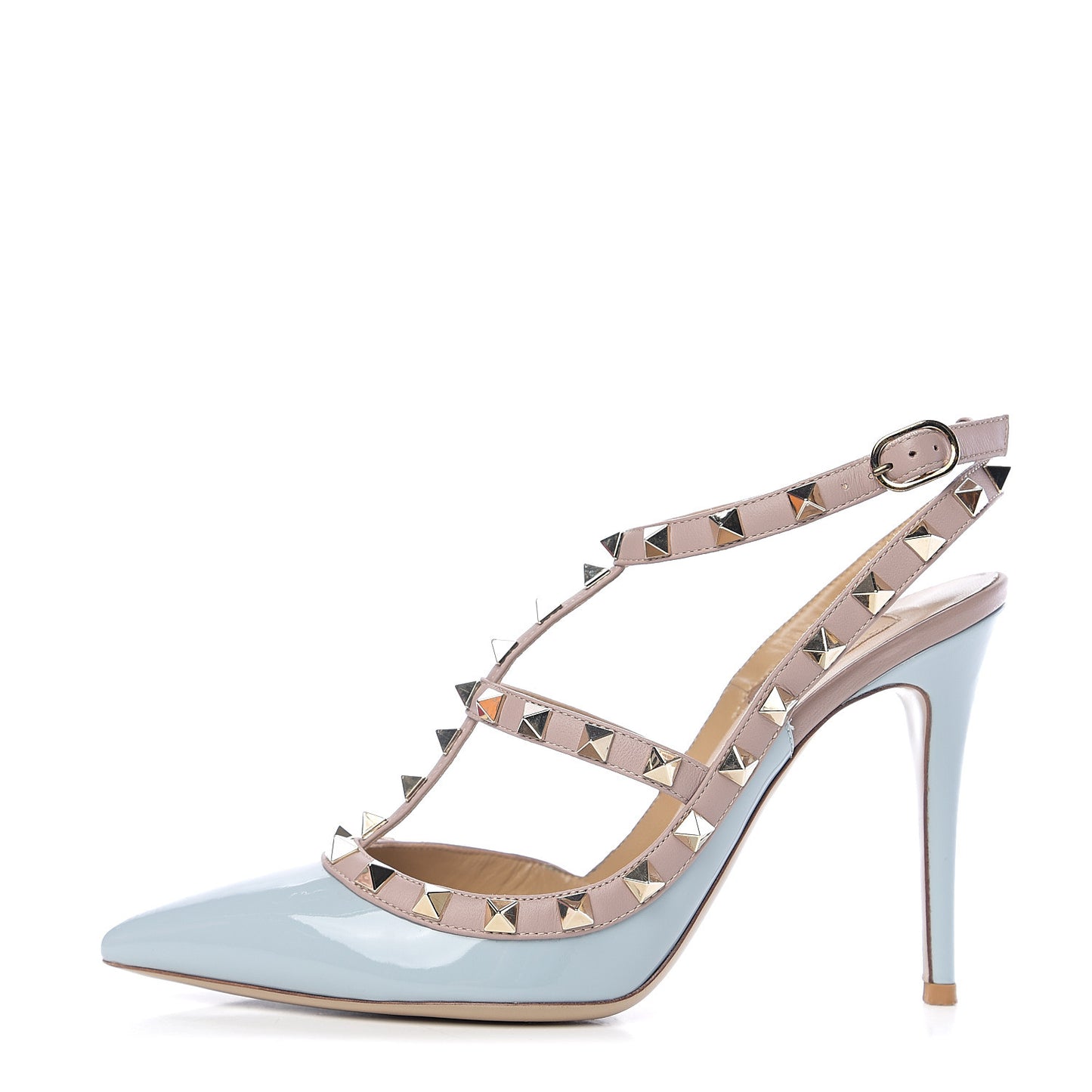 Patent Nappa Rockstud Ankle Strap 100mm Pumps 38 Sky Sorbet Poudre