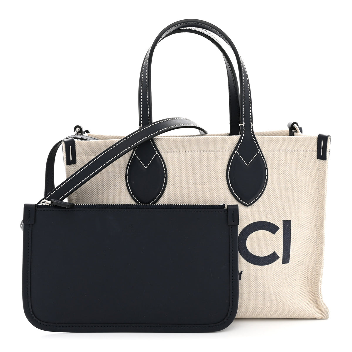 Gucci Canvas Calfskin Logo Print Medium Tote Bag Navy 3 of 12
