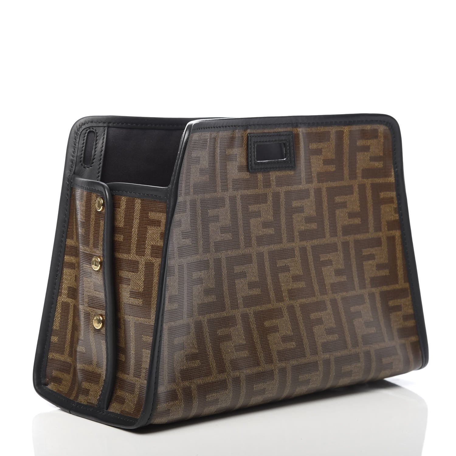Fendi Glazed Fabric Vitello Century FF 1974 Stamp Patch Mini Peekaboo Defender Cover Mogano Panna Black 3 of 8