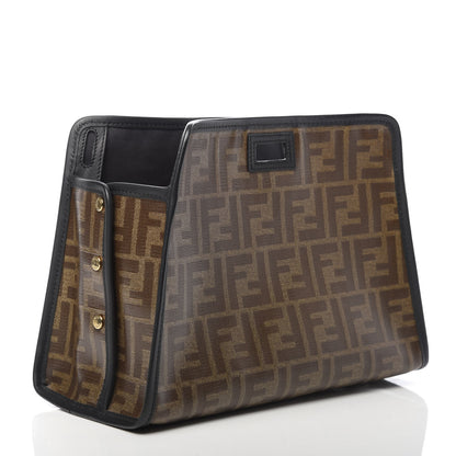 Fendi Glazed Fabric Vitello Century FF 1974 Stamp Patch Mini Peekaboo Defender Cover Mogano Panna Black 3 of 8