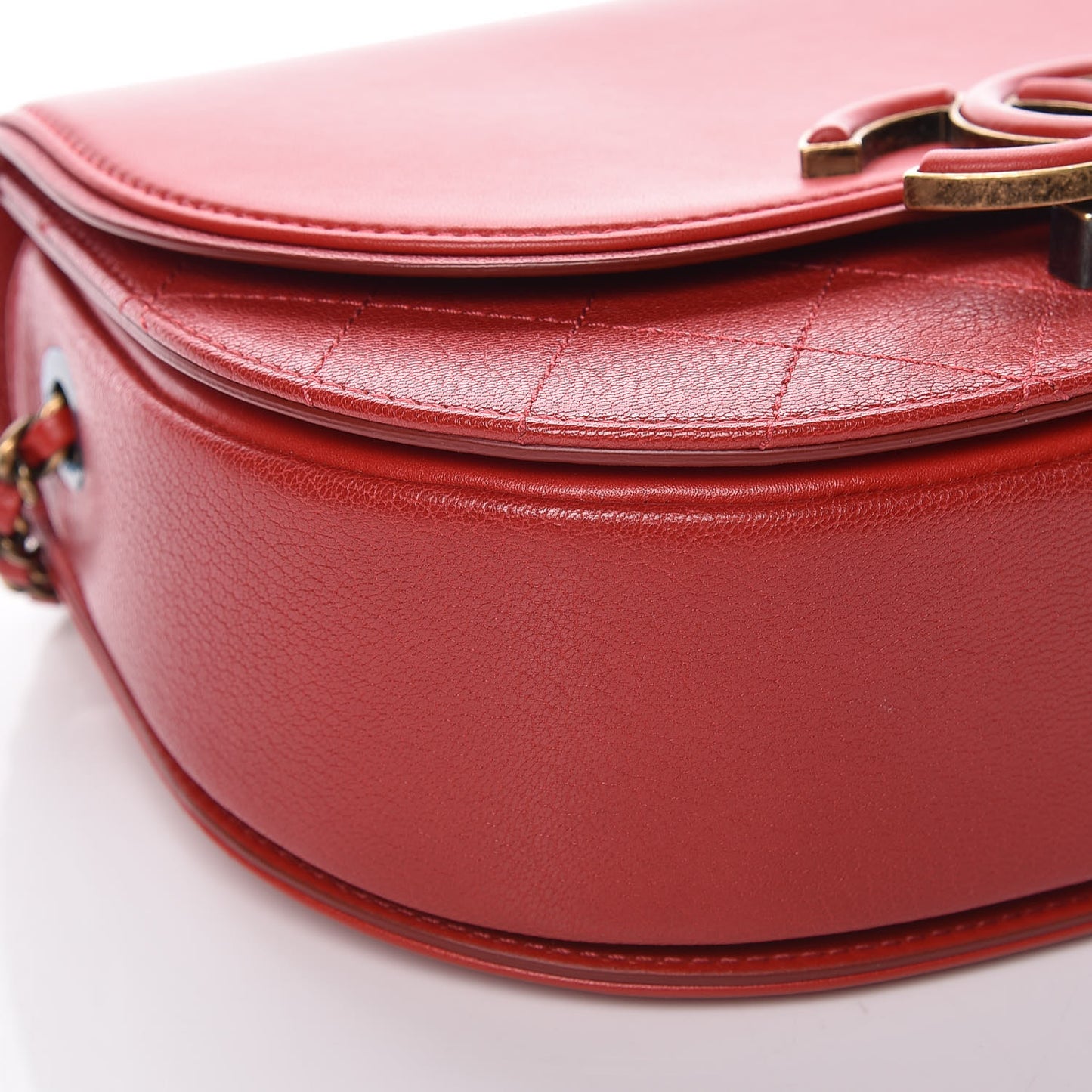 Shiny Calfskin Goatskin Quilted Small Coco Curve Messenger Flap Red