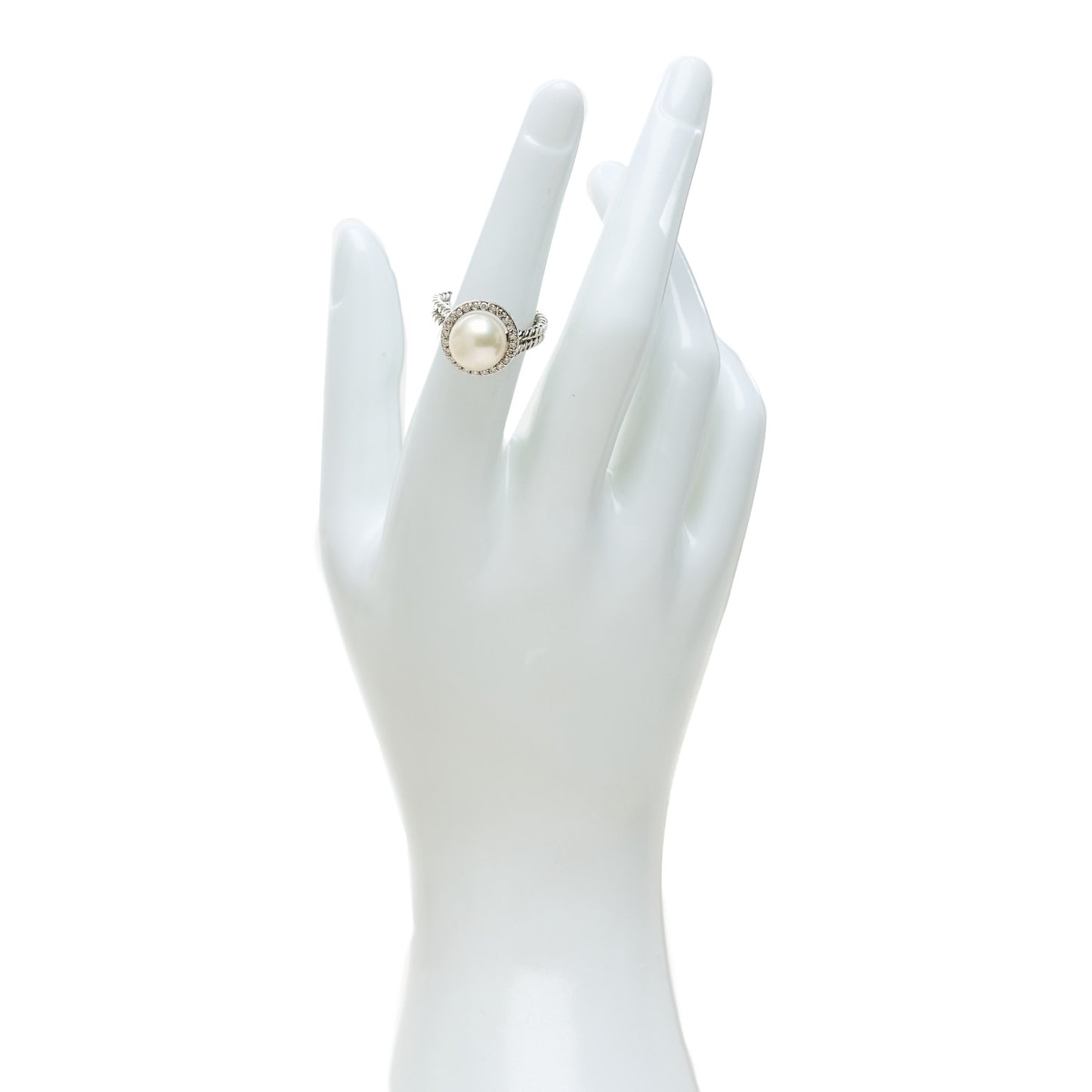 Sterling Silver Diamond Cultured Pearl Cable Ring 50 5.5