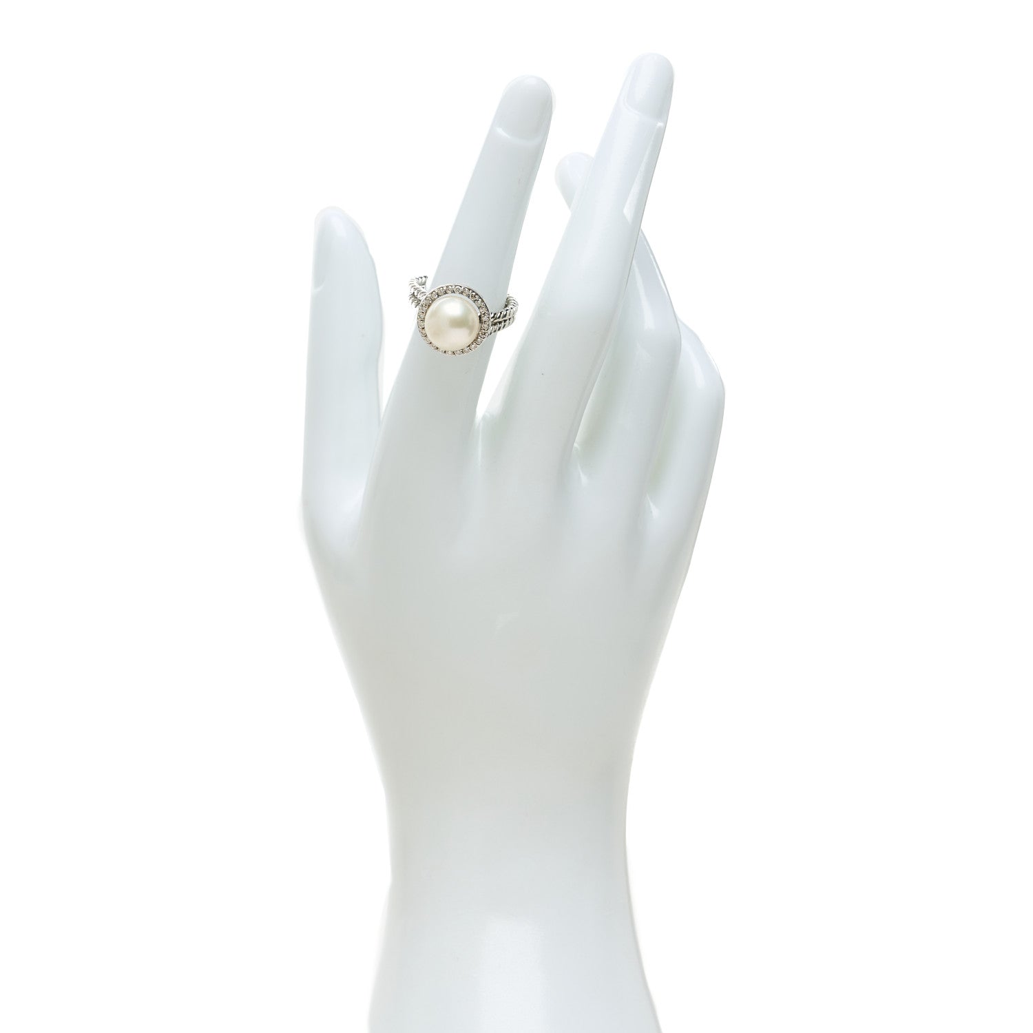 David Yurman Sterling Silver Diamond Cultured Pearl Cable Ring 50 5.5 2 of 5