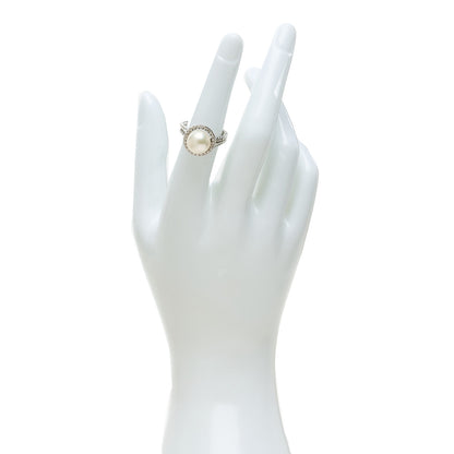 David Yurman Sterling Silver Diamond Cultured Pearl Cable Ring 50 5.5 2 of 5