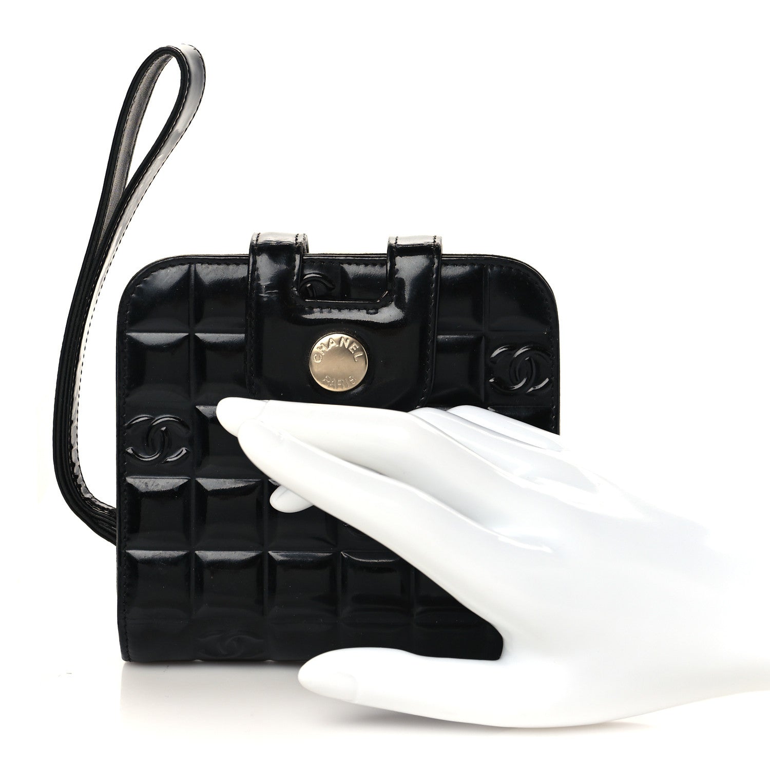 Chanel Patent Square Quilted CC Wristlet Wallet Black 2 of 6