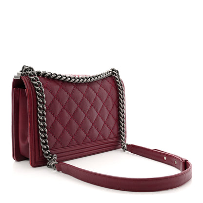 Chanel Calfskin Quilted Double Stitch New Medium Boy Flap Burgundy 3 of 12