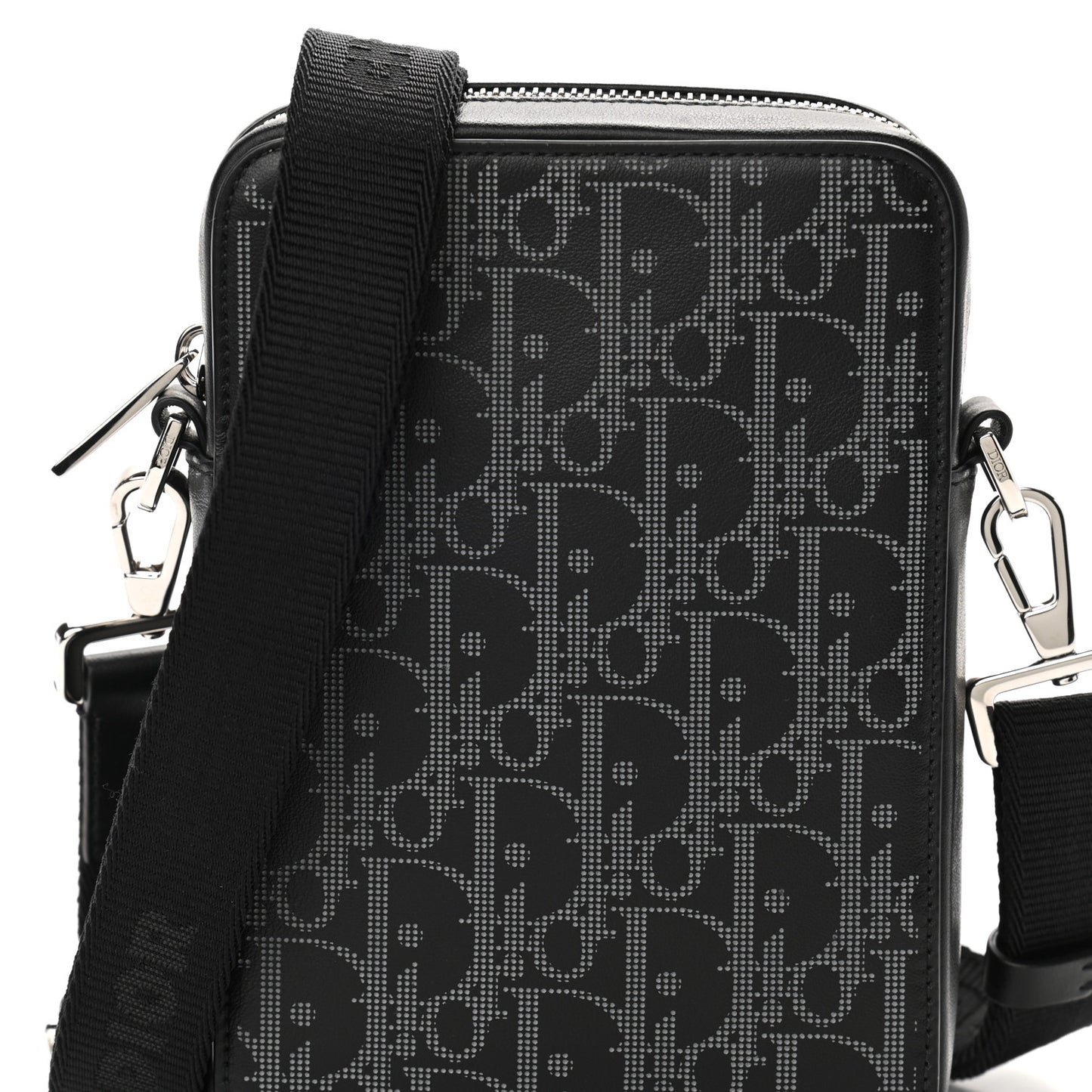 Calfskin Oblique Galaxy Perforated World Tour Messenger Pouch Black