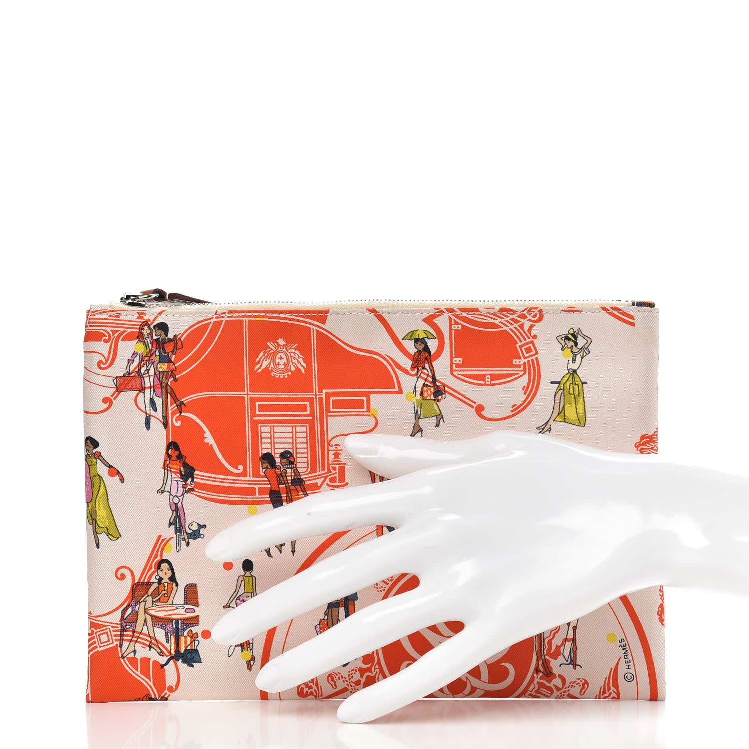Hermes Technical Silk Ex-Libris Les Parisiennes Silky Pocket Cosmetic Case Geranium Nata Gold 2 of 7