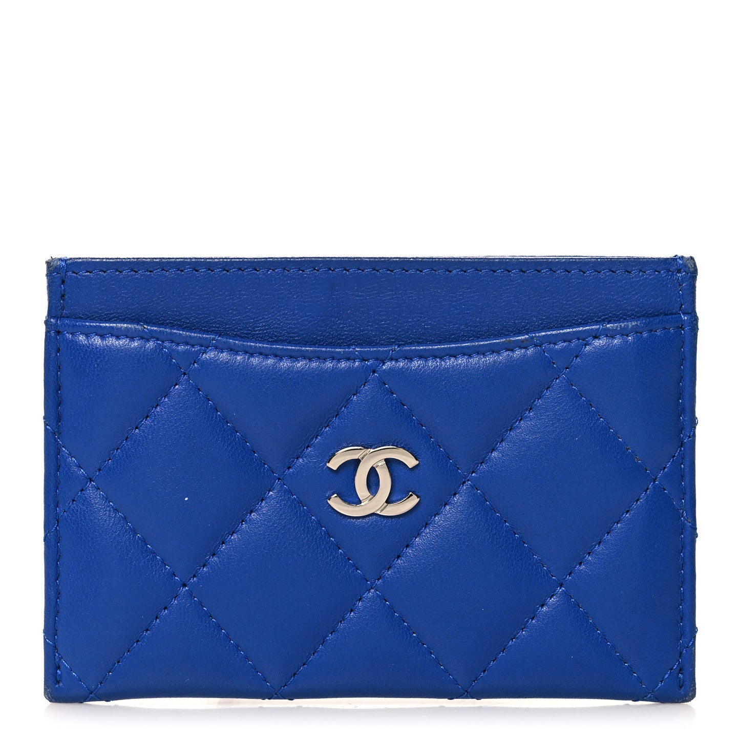 Lambskin Quilted Card Holder Blue