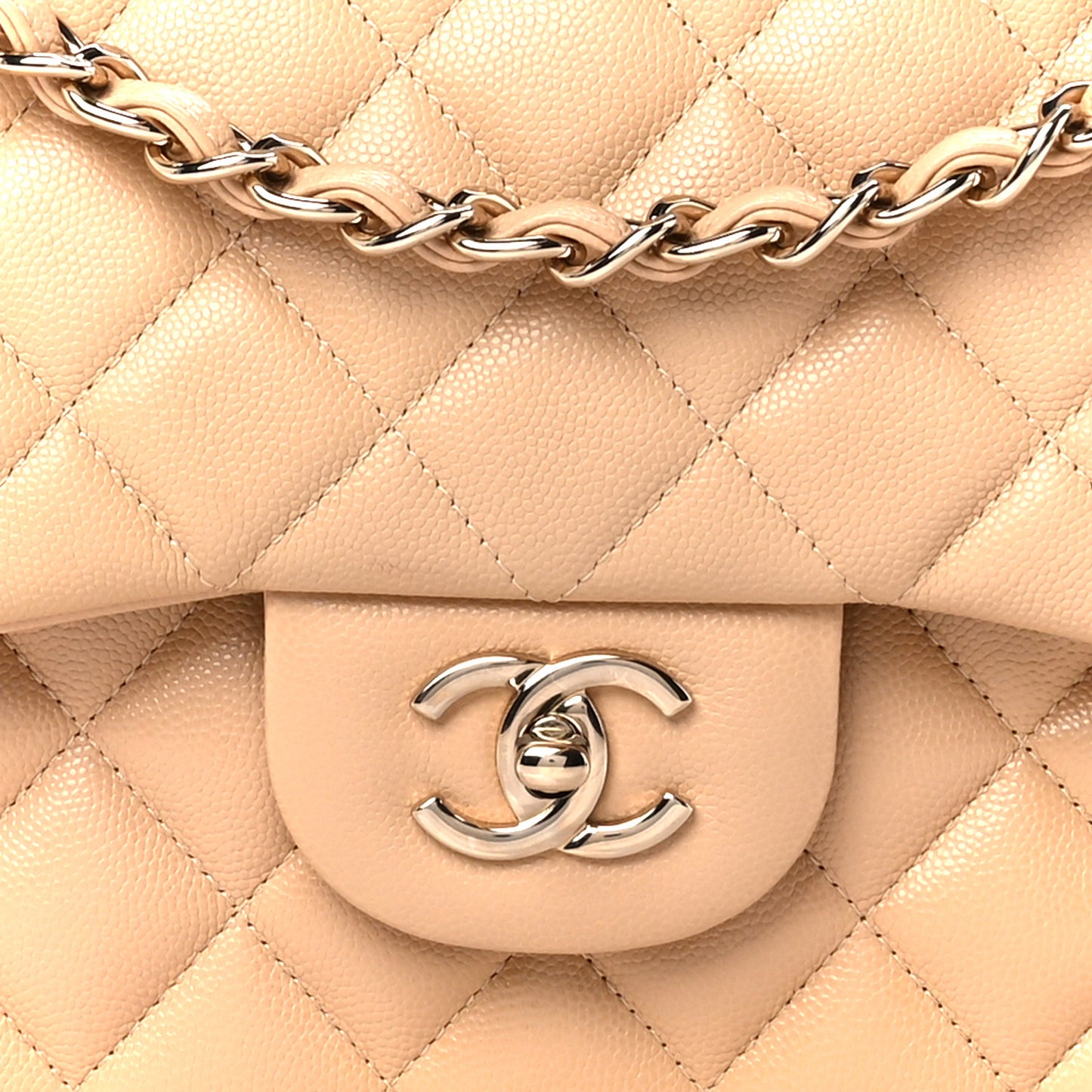 Caviar Quilted Jumbo Double Flap Beige Clair