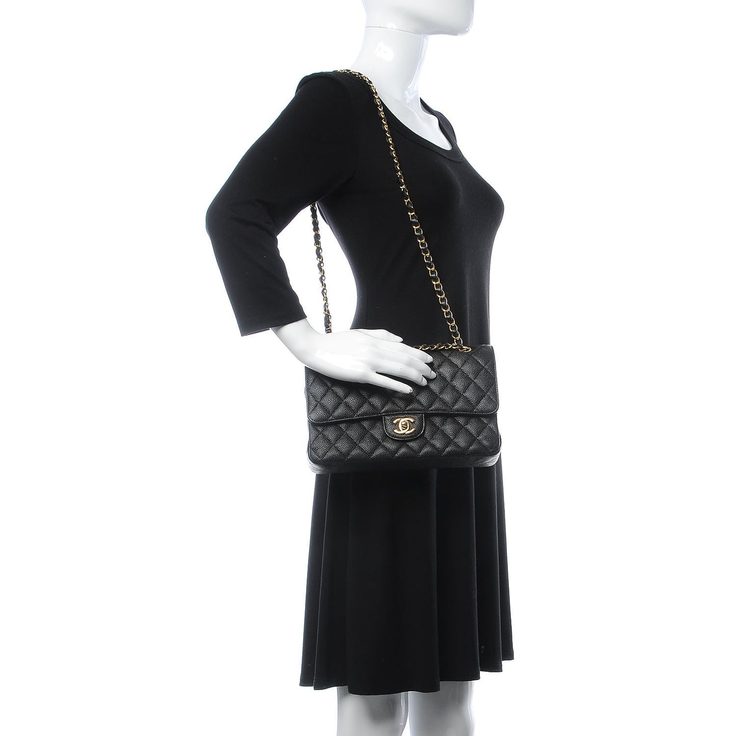 Caviar Quilted Medium Double Flap Black