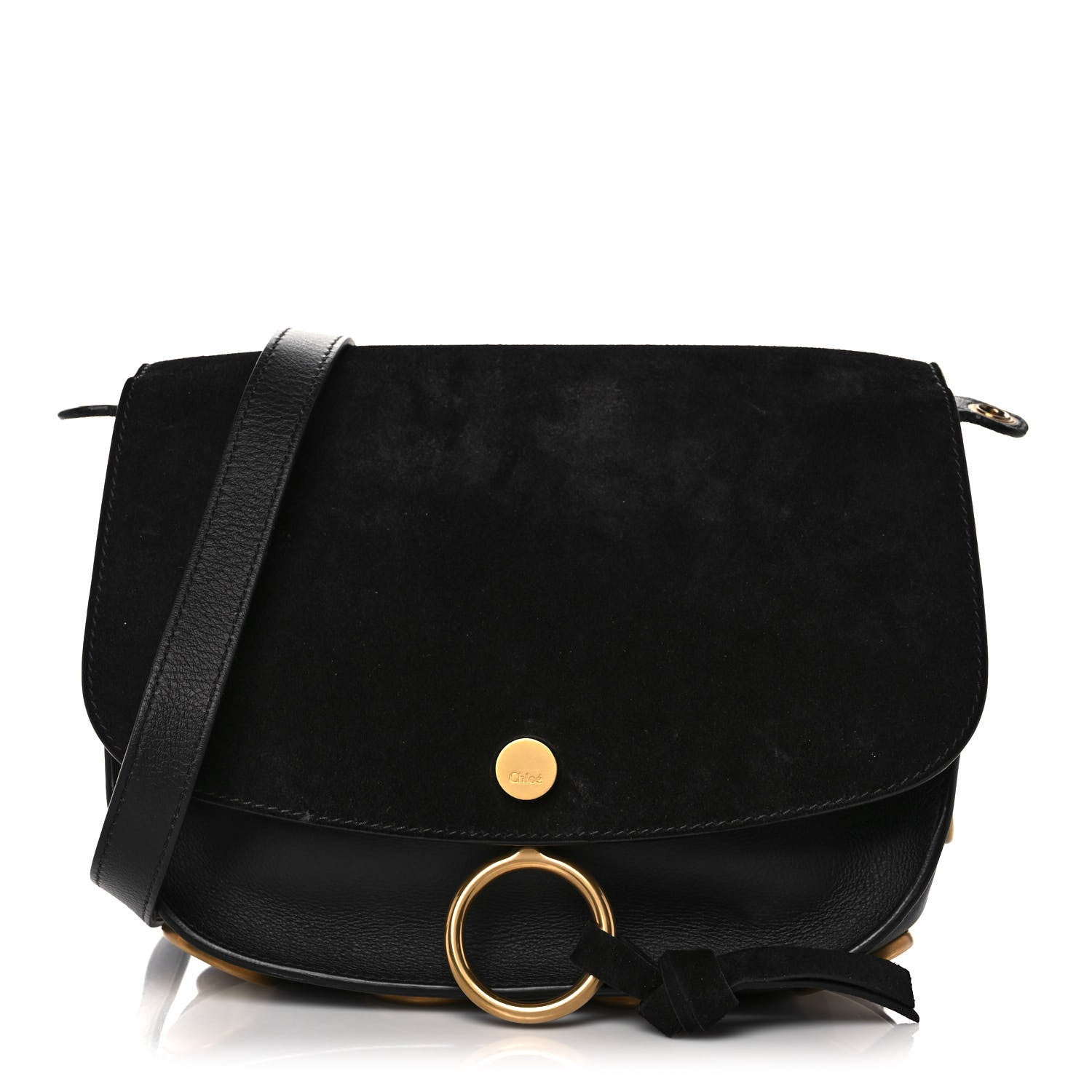 Chloe Suede Smooth Calfskin Medium Kurtis Shoulder Bag Black 1 of 12