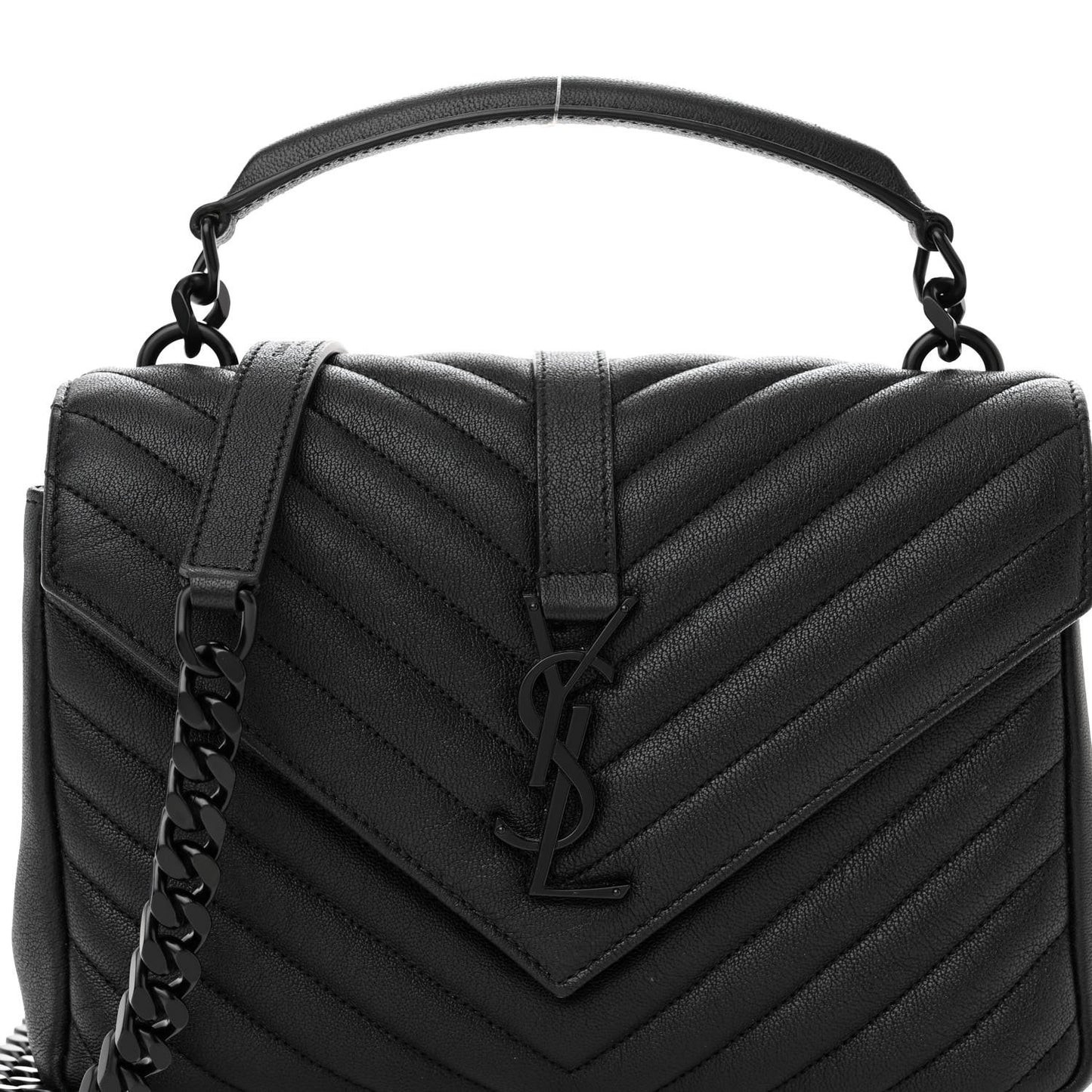 Sheepskin Matelasse Chevron Monogram Monochrome Medium College Bag Black