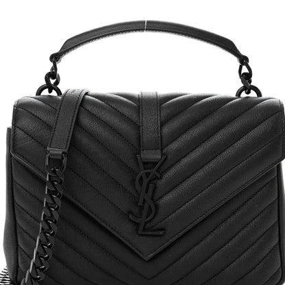 Saint Laurent Sheepskin Matelasse Chevron Monogram Monochrome Medium College Bag Black 8 of 11