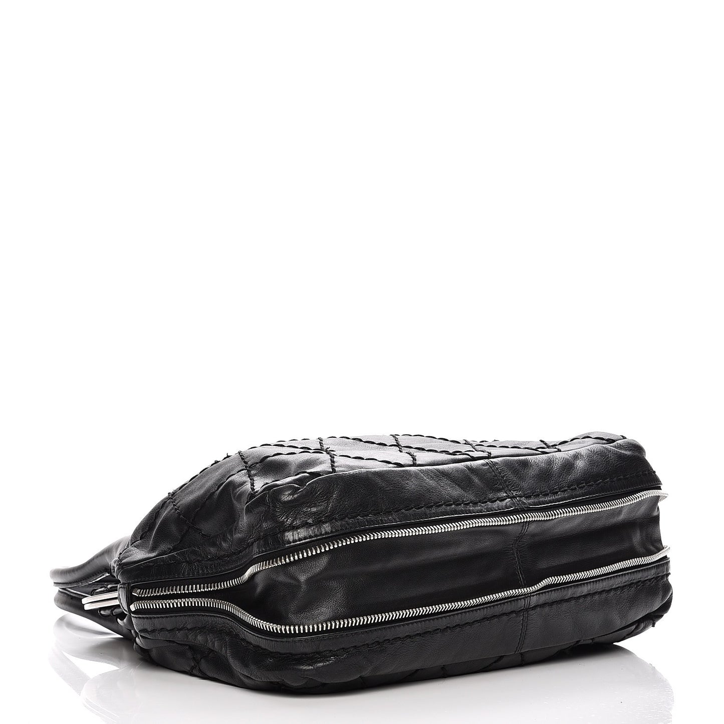 Calfskin Stitched Expandable Frame Bag Black