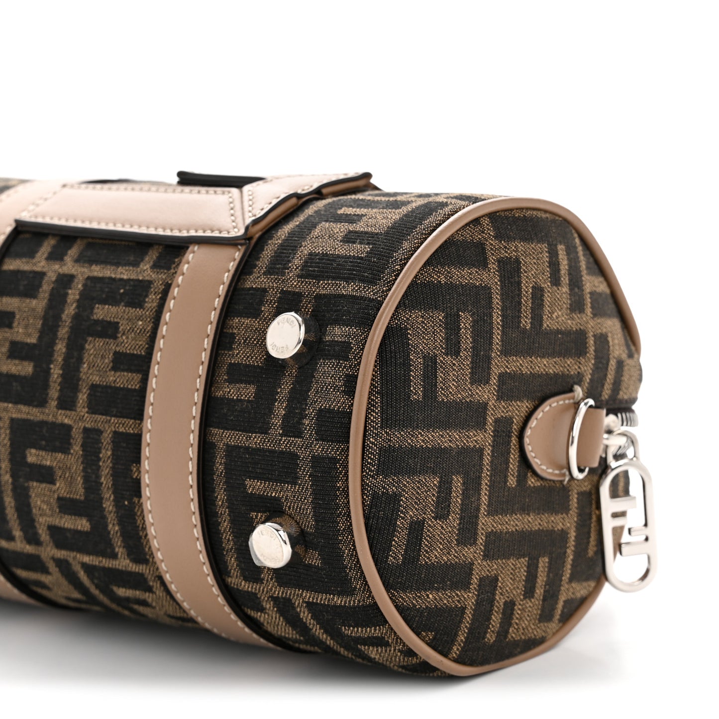 Recycled Fabric Jacquard Vitello Grace FF 1974 Mini O'Lock Bowling Bag Tobacco Moro Sand